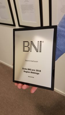 Bernt Karlsson Pris för Årets nätverkare 2018 BNI